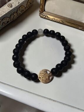 Gold Tree of Life Black Bead Bracelet - Women Jewelry